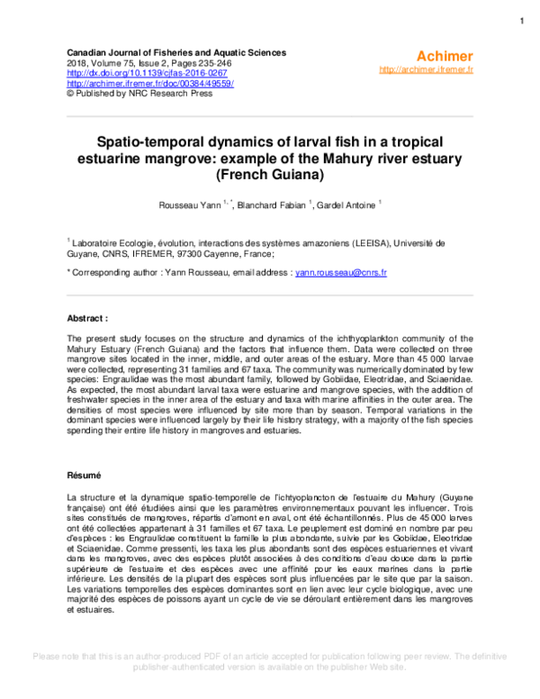 (PDF) Spatio-Temporal Dynamics of Larval Fish in a Tropical Estuarine ...