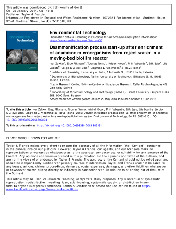 (PDF) Deammonification process start-up after enrichment of anammox ...