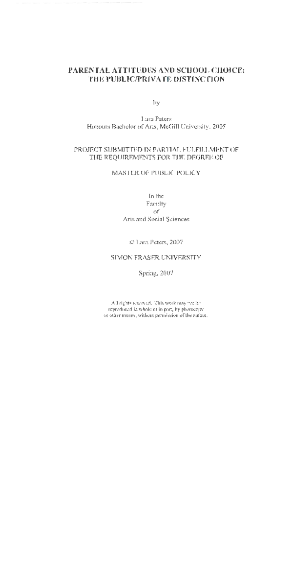 (PDF) Parental attitudes and school choice: the public/private distinction