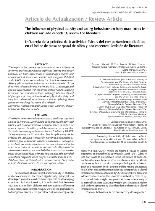 (PDF) The influence of physical activity and eating behaviour on body ...