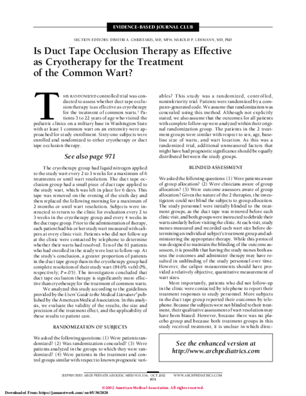 (PDF) Is Duct Tape Occlusion Therapy as Effective as Cryotherapy for