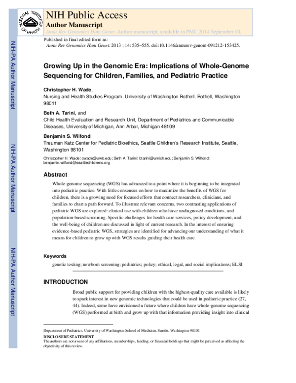 (PDF) Growing up in the genomic era: implications of whole-genome ...