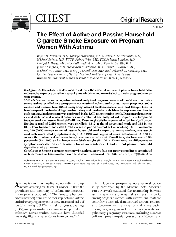 (PDF) The Effect of Active and Passive Household Cigarette Smoke ...