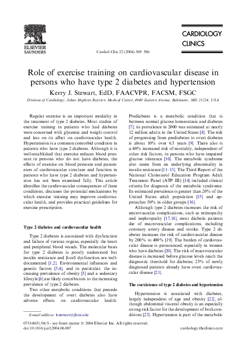 (PDF) Role of exercise training on cardiovascular disease in persons ...