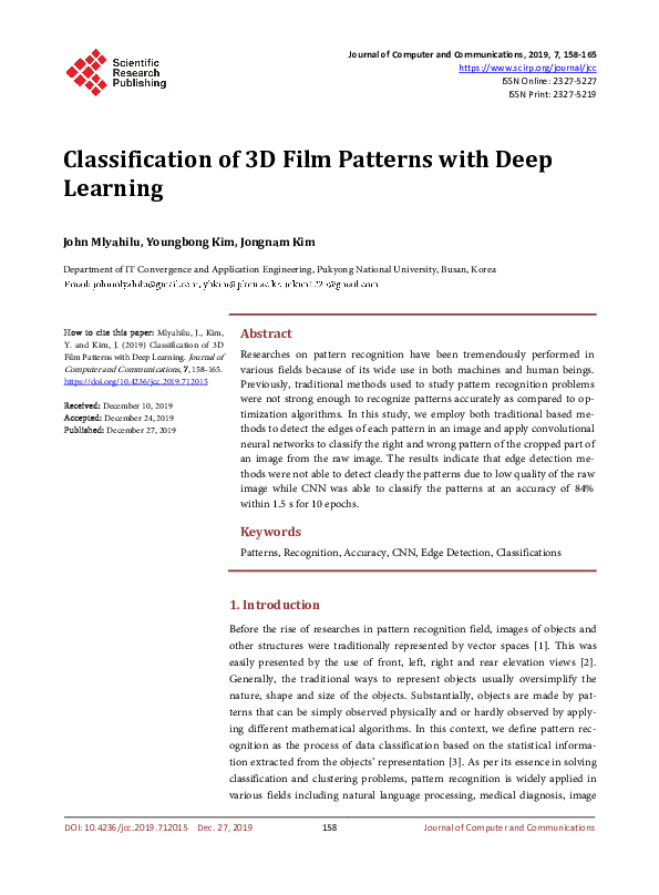 (PDF) Classification of 3D Film Patterns with Deep Learning