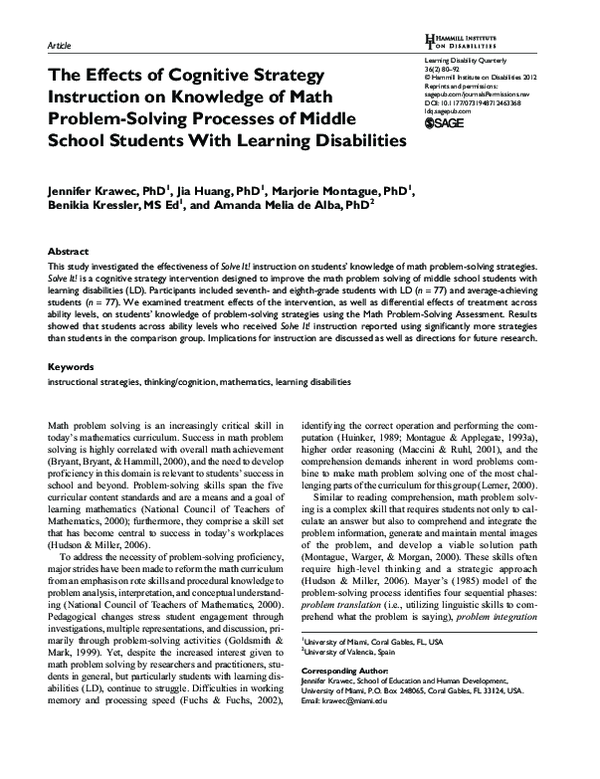 (PDF) The Effects of Cognitive Strategy Instruction on Knowledge of ...