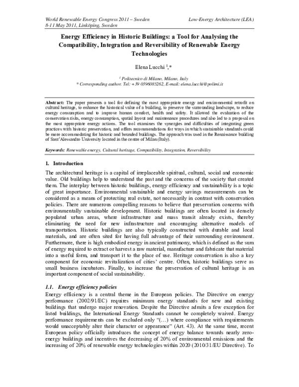 (PDF) Energy Efficiency in Historic Buildings: a Tool for Analysing the ...
