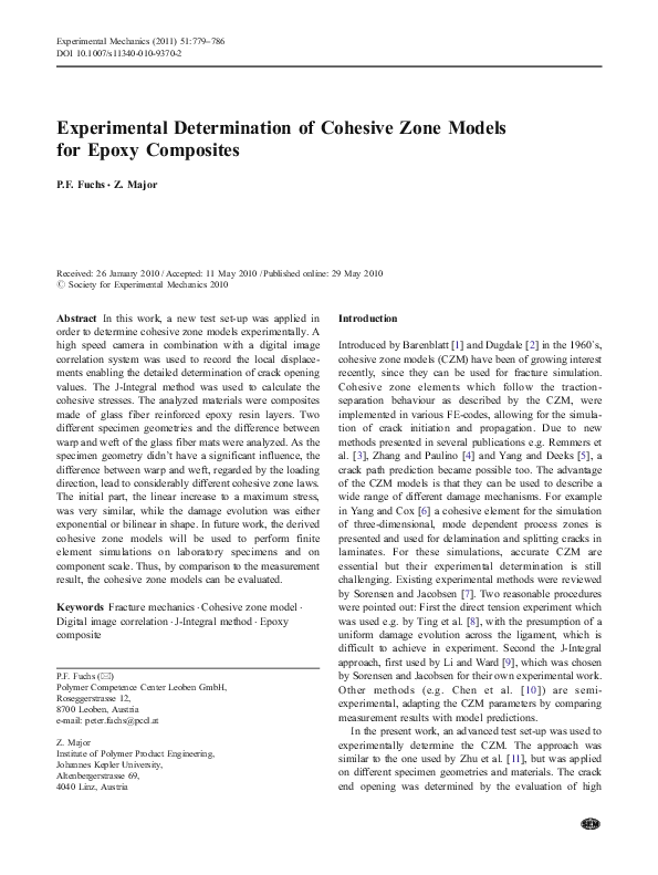 (PDF) Experimental Determination of Cohesive Zone Models for Epoxy ...