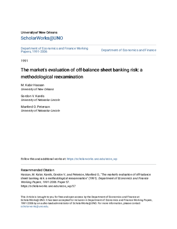 (PDF) The market's evaluation of off-balance sheet banking risk: a ...