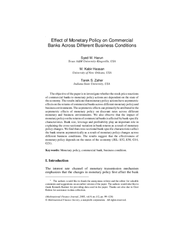 (PDF) Effect of Monetary Policy on Commercial Banks Across Different ...