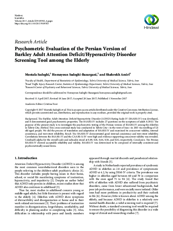 (PDF) Psychometric evaluation of the Persian version of the quality of ...