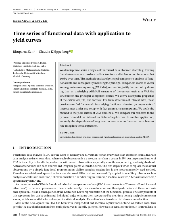 (PDF) Time series of functional data with application to yield curves