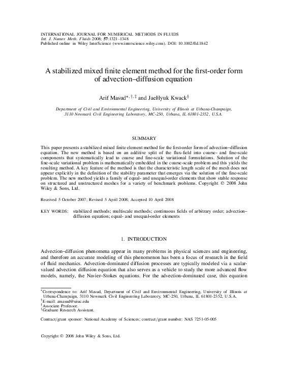 (PDF) A stabilized mixed finite element method for the first‐order form ...