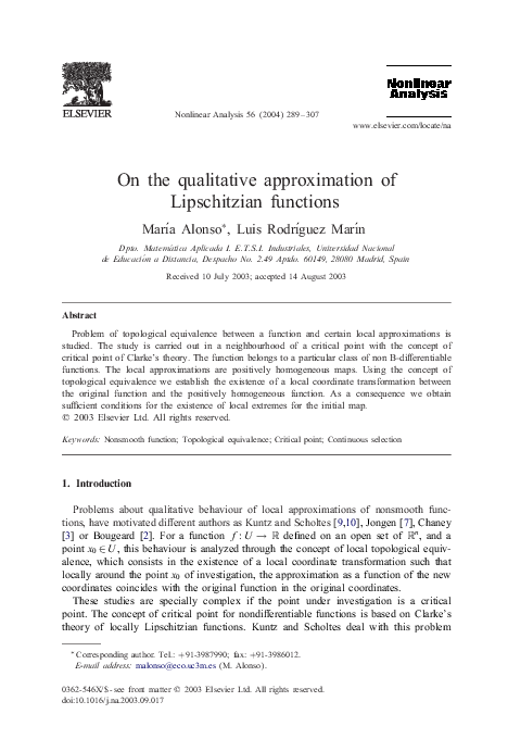 (PDF) On the qualitative approximation of Lipschitzian functions
