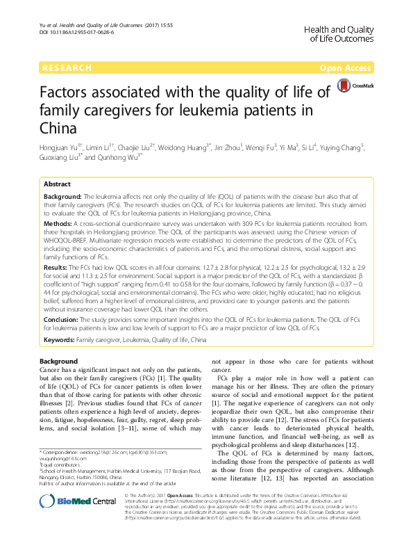(PDF) Factors associated with the quality of life of family carers of ...