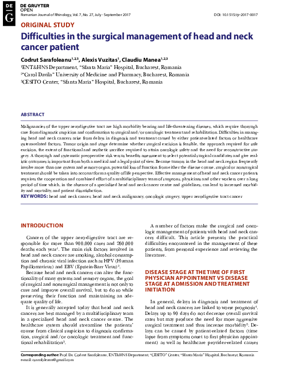 (PDF) Difficulties in the surgical management of head and neck cancer ...