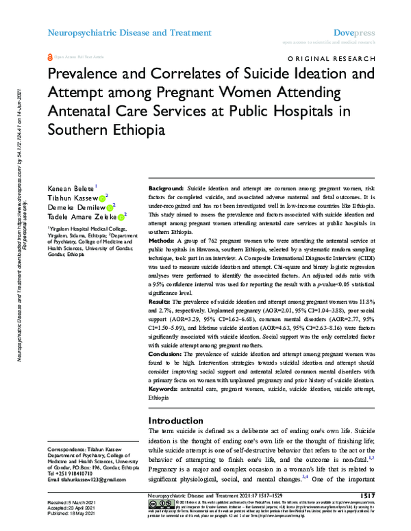 (PDF) Prevalence and Correlates of Suicide Ideation and Attempt among ...