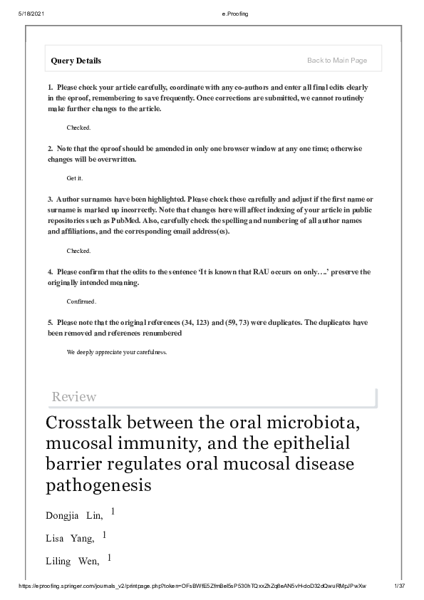 (PDF) Crosstalk between the oral microbiota, mucosal immunity, and the ...