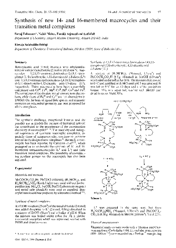 (PDF) Synthesis of new 14- and 16-membered macrocycles and their ...