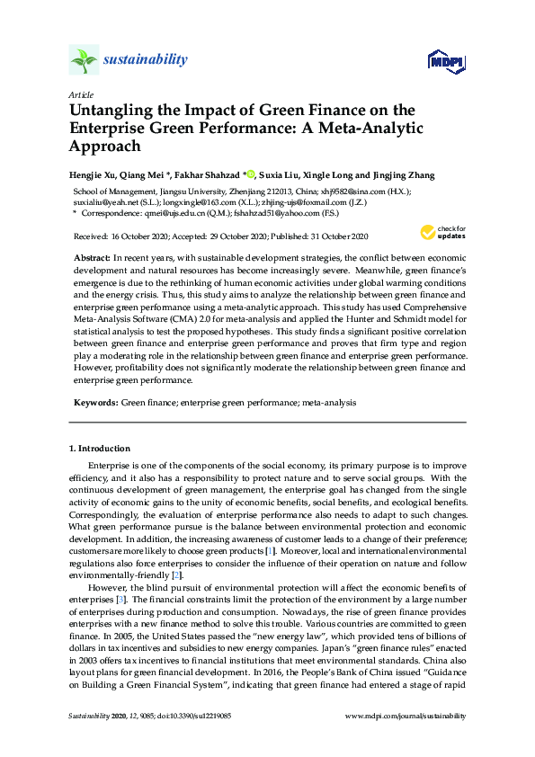 (PDF) Untangling the Impact of Green Finance on the Enterprise Green ...