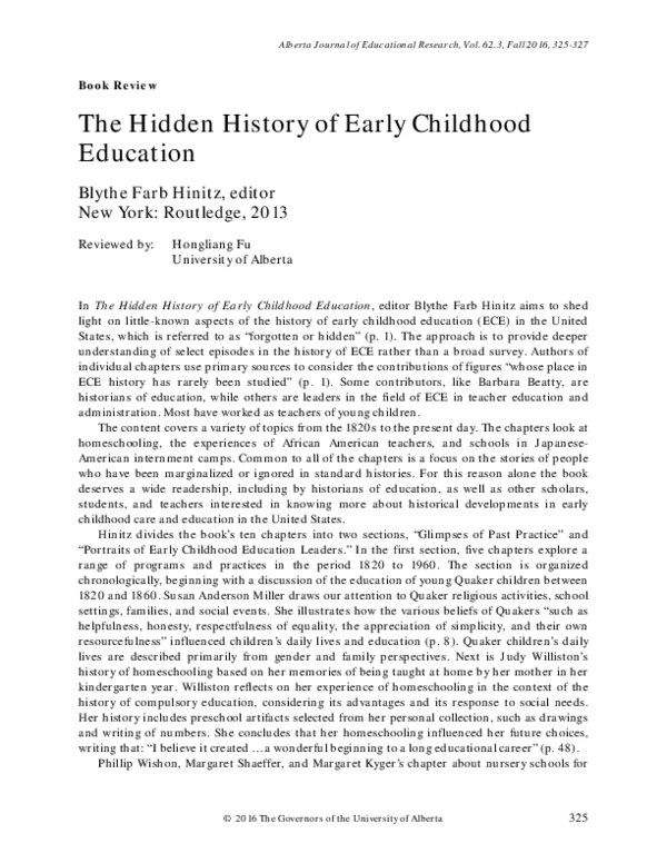 (PDF) The hidden history of early childhood education