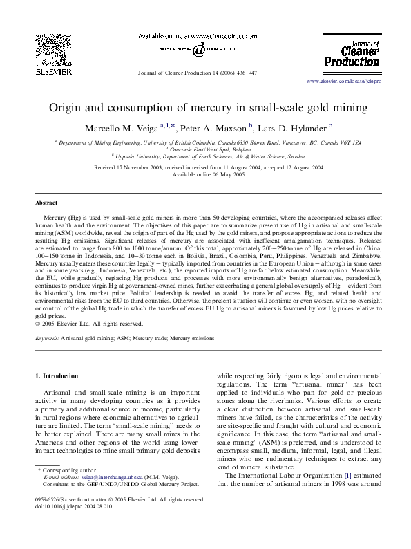 (PDF) Origin and consumption of mercury in small-scale gold mining