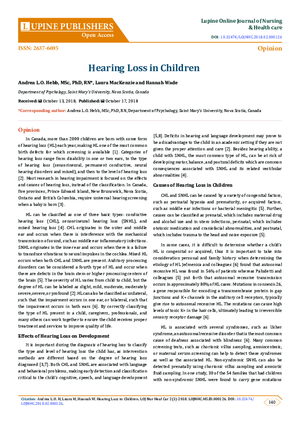 (PDF) Hearing Loss in Children