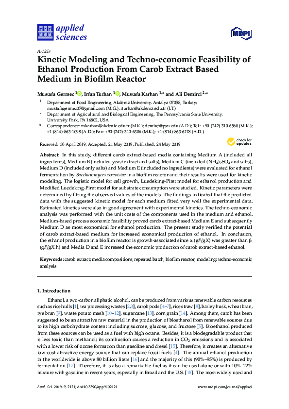 (PDF) Kinetic Modeling and Techno-economic Feasibility of Ethanol ...