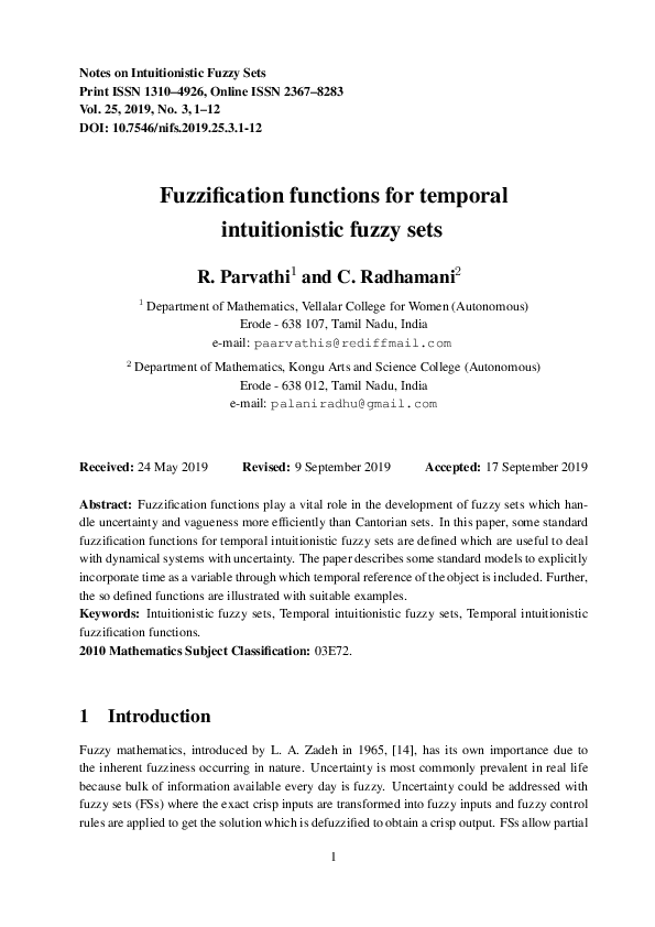 (PDF) Fuzzification functions for temporal intuitionistic fuzzy sets
