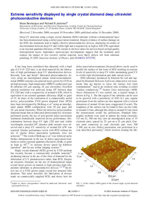 (PDF) Extreme sensitivity displayed by single crystal diamond deep ...