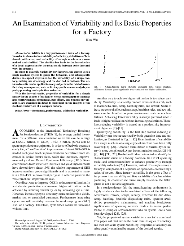 (PDF) An Examination of Variability and Its Basic Properties for a Factory