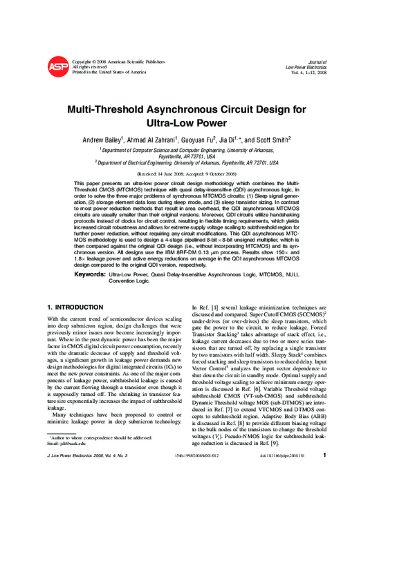 (PDF) Multi-Threshold Asynchronous Circuit Design for Ultra-Low Power