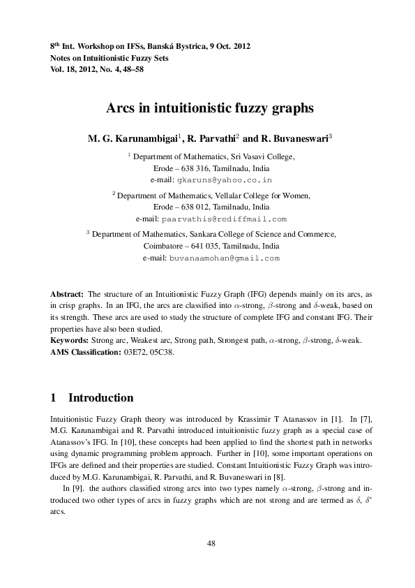 (PDF) Intuitionistic Fuzzy Graphs