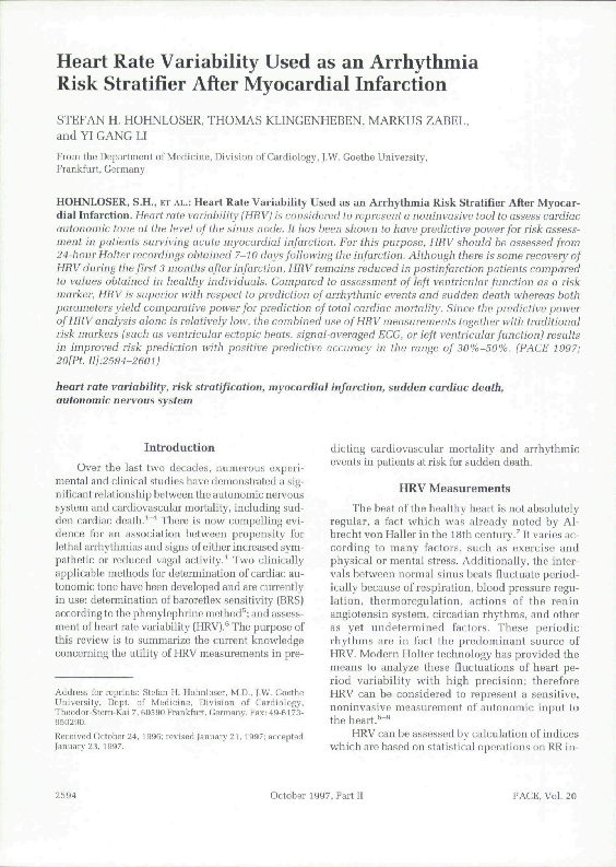 (PDF) Heart Rate Variability Used as an Arrhythmia Risk Stratifier ...