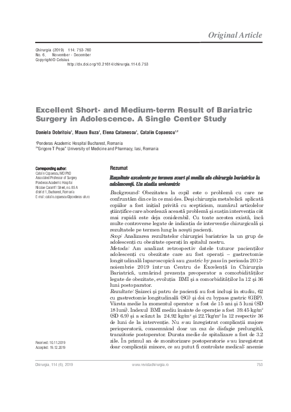 (PDF) Excellent Short- and Medium-term Result of Bariatric Surgery in ...
