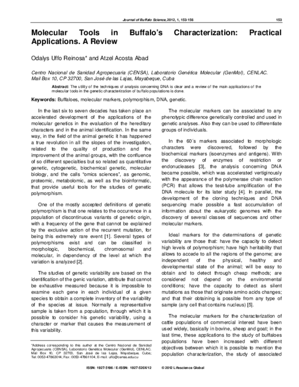 (PDF) Molecular Tools in Buffalo's Characterization Practical