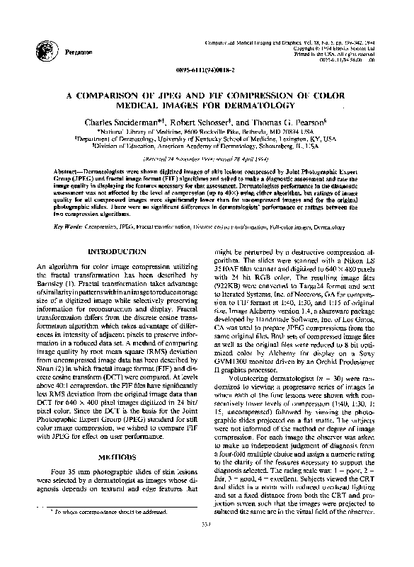 (PDF) A comparison of JPEG and FIF compression of color medical images ...