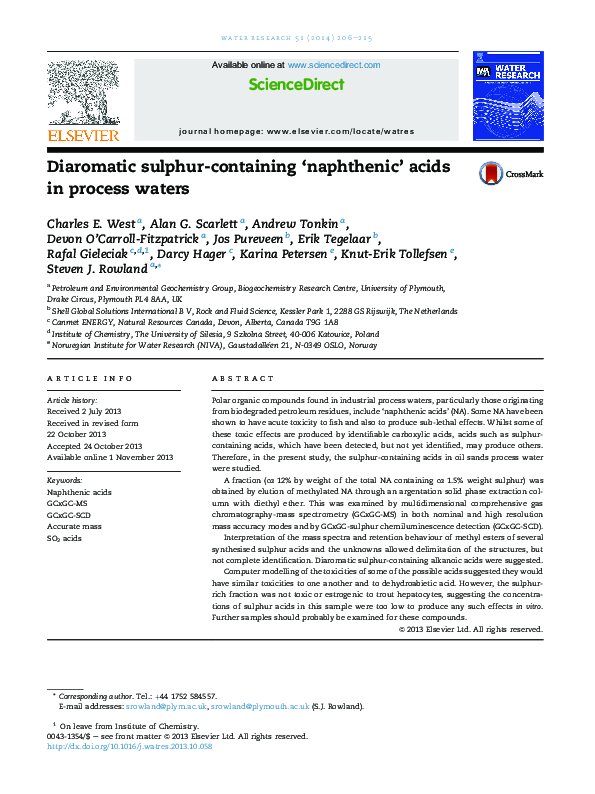 (PDF) Diaromatic sulphur-containing ‘naphthenic’ acids in process waters