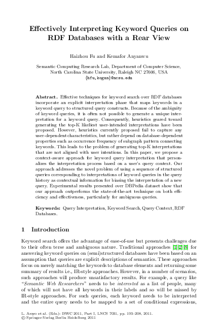 (PDF) Effectively Interpreting Keyword Queries on RDF Databases with a ...