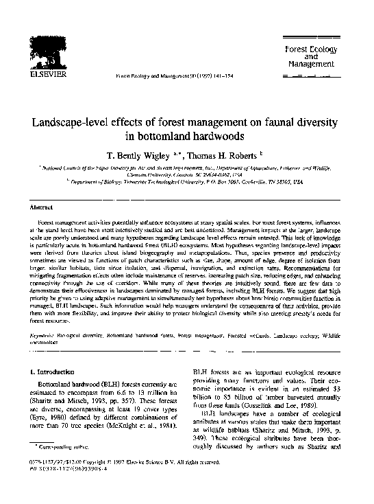 (PDF) Landscape-level effects of forest management on faunal diversity ...