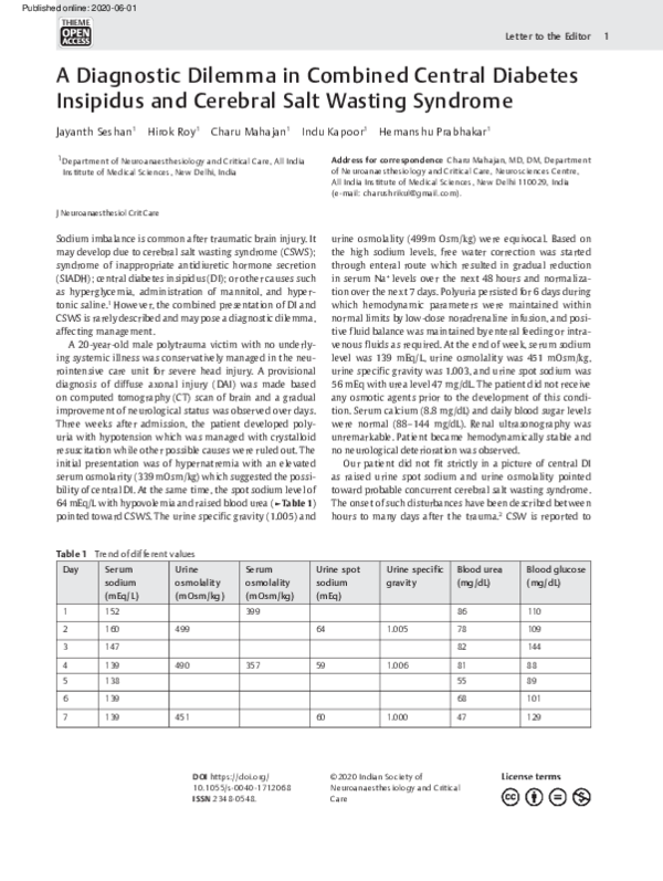(PDF) A Diagnostic Dilemma in Combined Central Diabetes Insipidus and