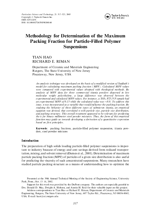 (PDF) Methodology for determination of the maximum packing fraction for ...