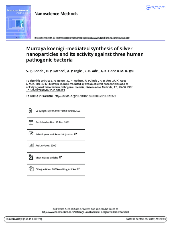 (PDF) Murraya koenigii-mediated synthesis of silver nanoparticles and ...