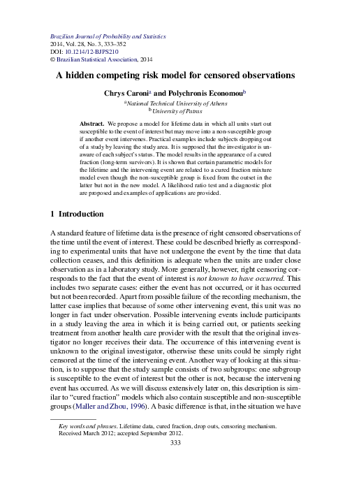 (PDF) A hidden competing risk model for censored observations