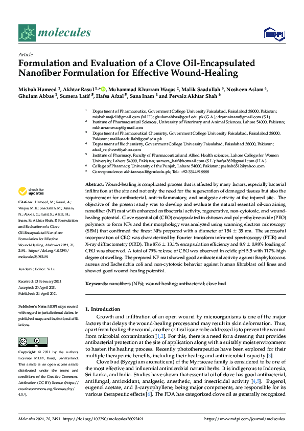 (PDF) Formulation and Evaluation of a Clove OilEncapsulated Nanofiber