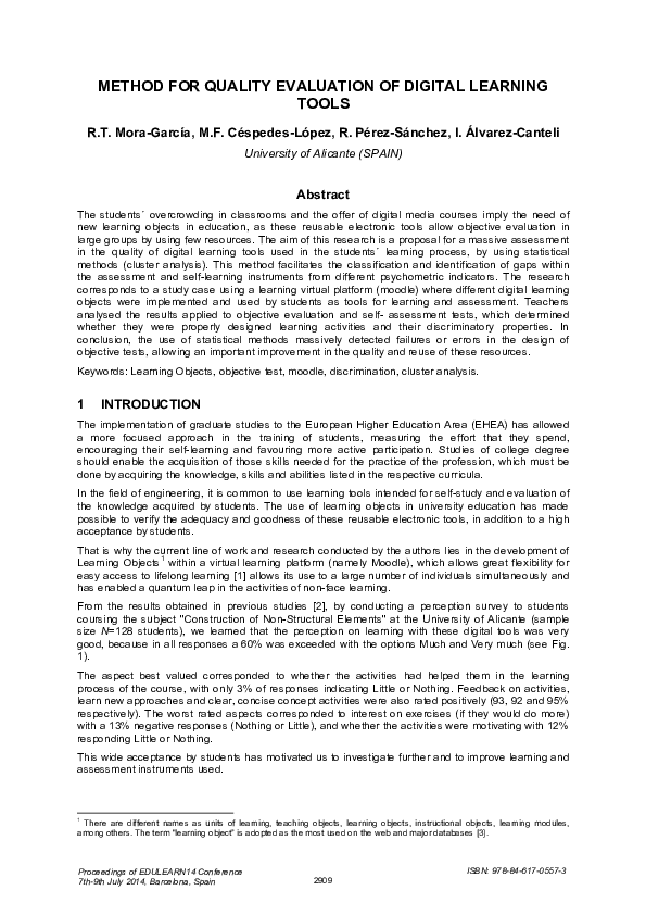 (PDF) Method for quality evaluation of digital learning tools