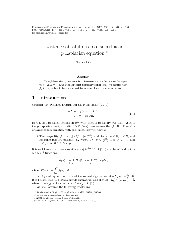 (PDF) Existence of solutions to a superlinear p-Laplacian equation