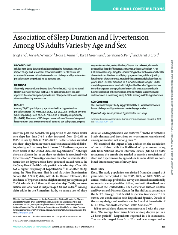 (PDF) Association of sleep duration and hypertension among US adults ...