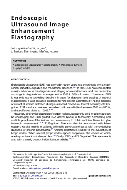 (PDF) Endoscopic Ultrasound Image Enhancement Elastography