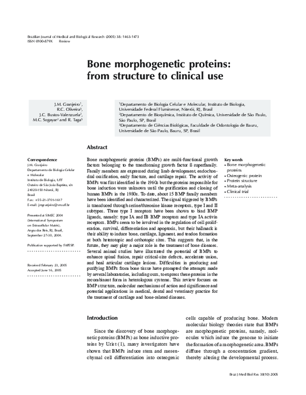 (PDF) Bone morphogenetic proteins: from structure to clinical use